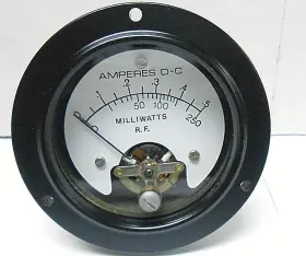 378-0347 Continental Electronics Meter 0-.5 Amperes D.c./ 0-250 R.f Milli Watts Nos