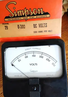Simpson 33807 Instruments Model #29 0-300 Dc Volts Panel Meter 1000 Ohms Per Volt New