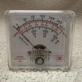 101664 United Electronics Labs Vintage Uel Analog Panel Meter 0-500 Ohms / 0-20 Megohms