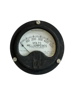 1545093 Western Electric Vintage Westinghouse Style Volts Milliamperes Meter 0-500 Steampunk